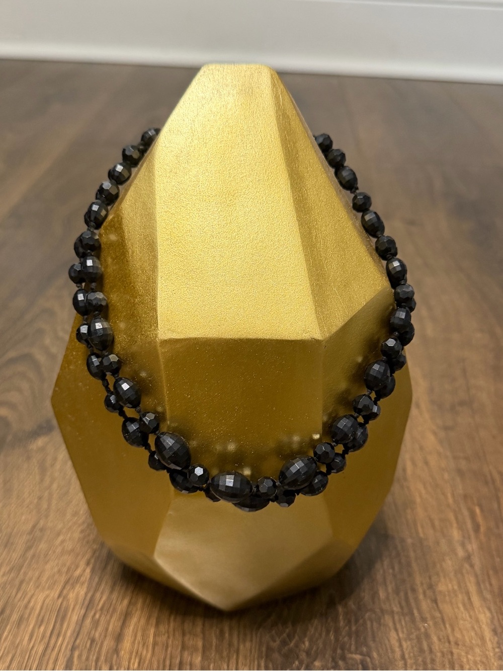West Germany vintage Elegant Double layer Black Faceted Bead, Jet closure
